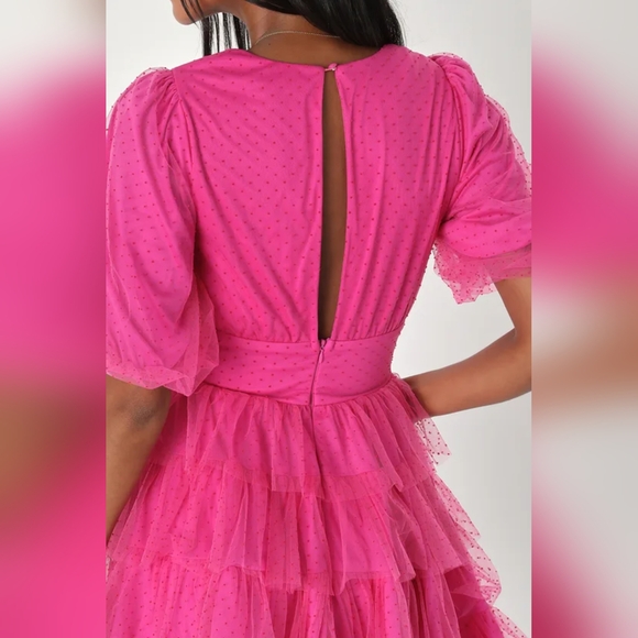 BOGO NWOT Lulu's Medium Hot Pink Ruffle Tulle Dress - Picture 4 of 8